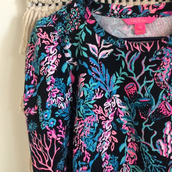 Lilly Pulitzer Jansen Puff Sleeve Sweatshirt Onyx Twilight Coral Medium - Picture 5 of 8